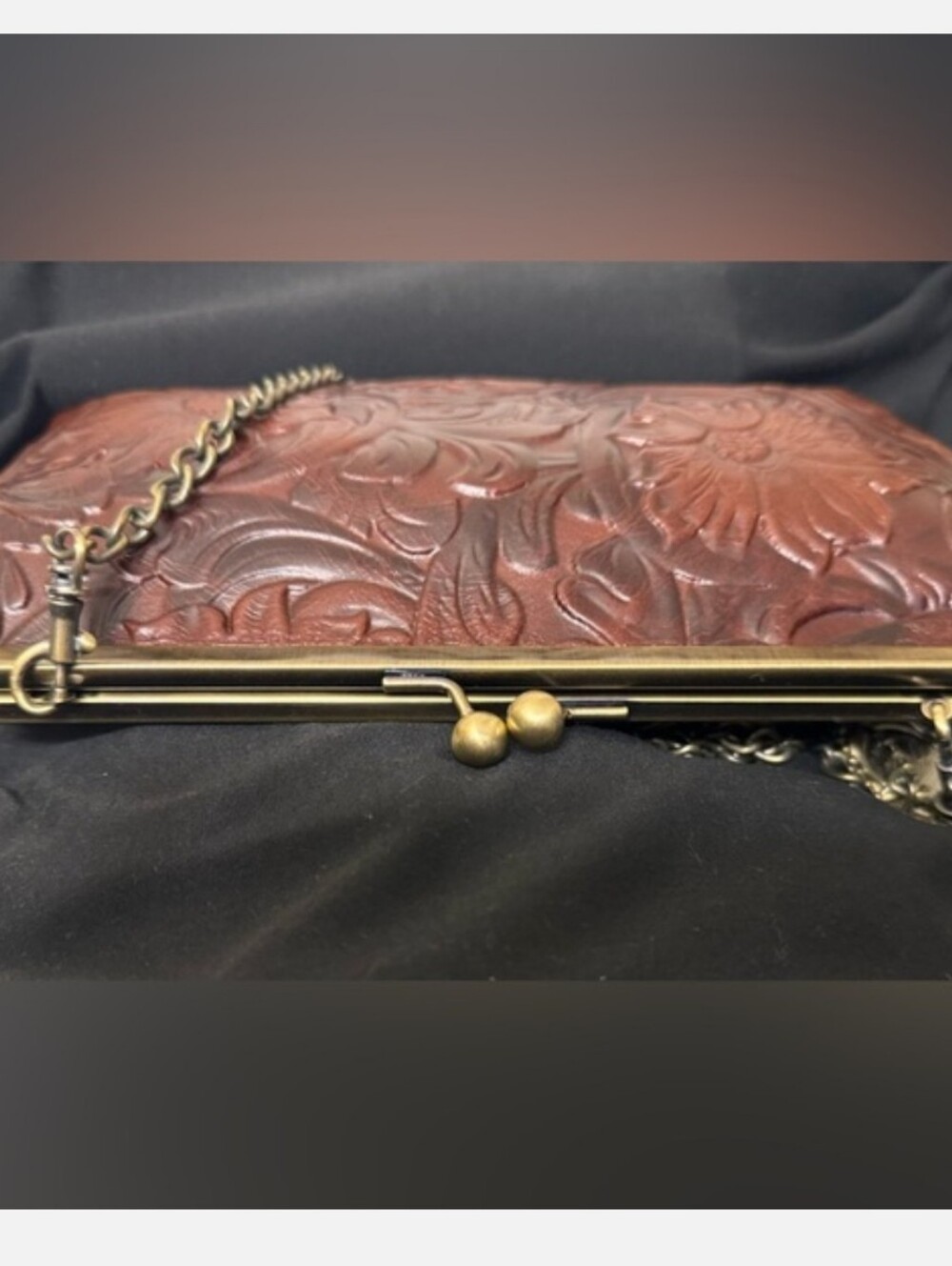 Patricia Nash Potenaz Embossed Floral Leather Kiss Lock Clutch - Picture 7 of 10